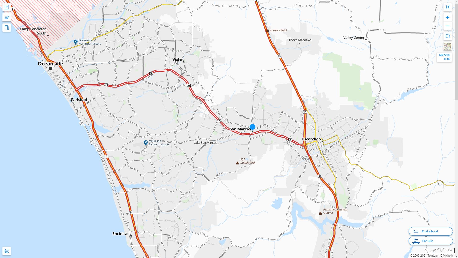 San Marcos California Highway and Road Map